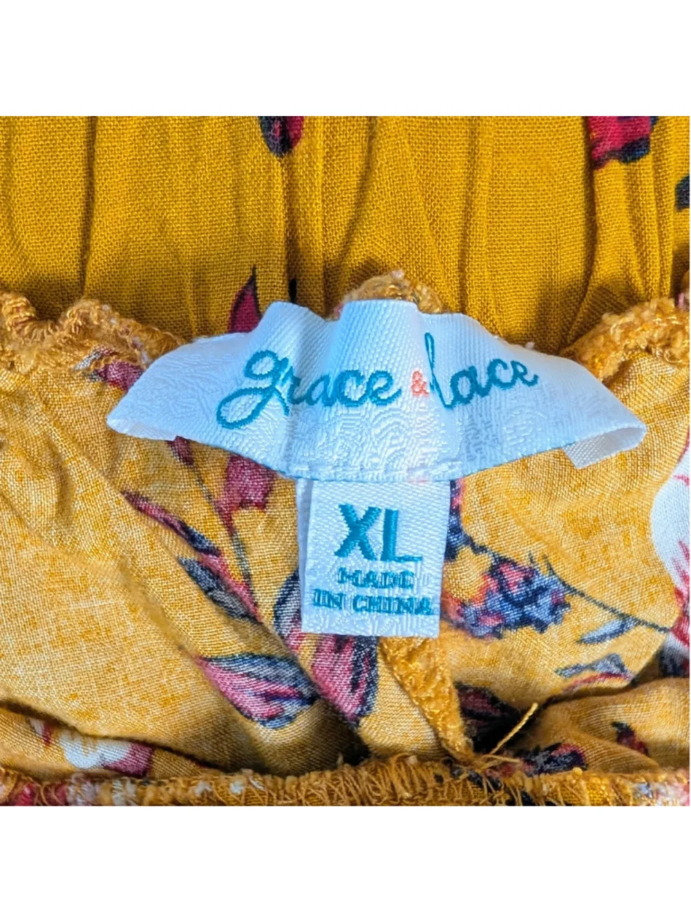 Grace & Lace XL Mustard Floral Boho Drawstring Shorts Flowy Summer